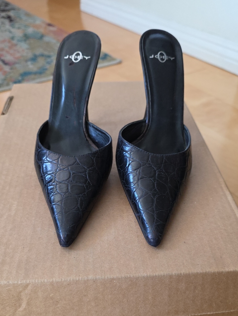 Black Pointed Toe Mule Heels - Women